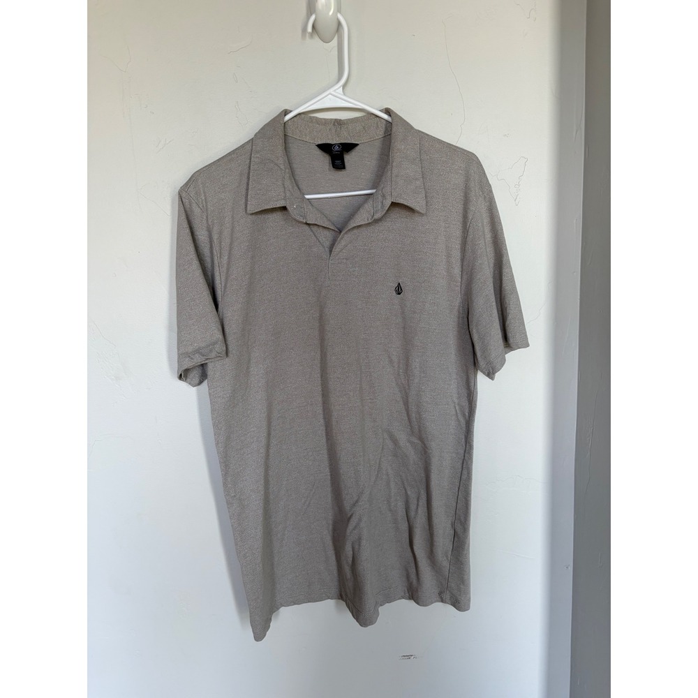 Volcom‎ Mens Heather Tan Short Sleeve Polo Shirt Embroidered Logo Size Large